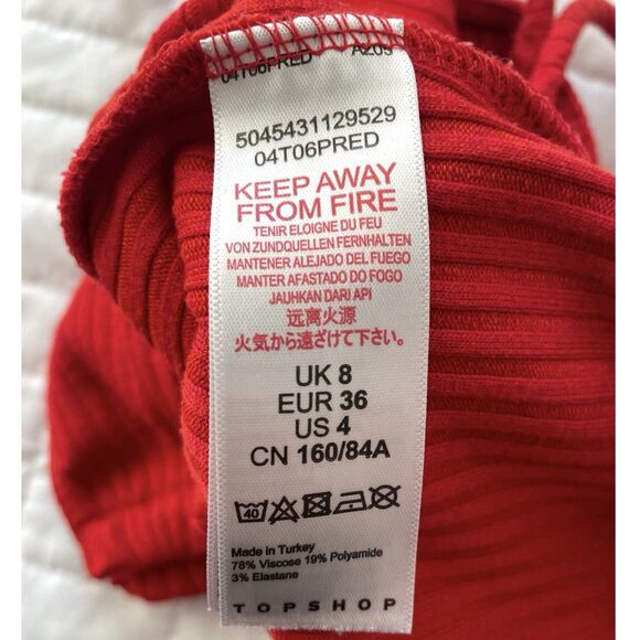 Topshop Red Ribbed Knit Bodysuit Snap Crotch Square Neck Boho Festival Womens 4 - Picture 9 of 9